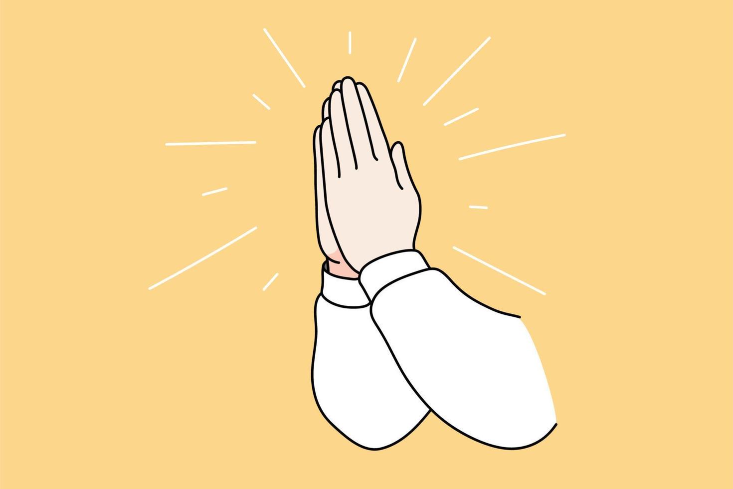 bidden religie en geestelijkheid concept. menselijk handen trekken in religieus gebaar bidden naar god voor beter geestelijk zegen vector illustratie