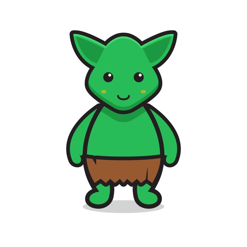schattig groen goblin mascotte karakter vector