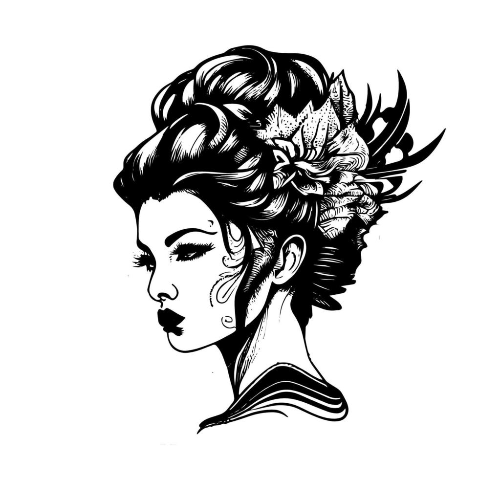 Japans geisha logo is een traditioneel en elegant ontwerp, beeltenis de schoonheid en genade van de geisha, symboliseert cultureel erfgoed en kunstenaarstalent vector