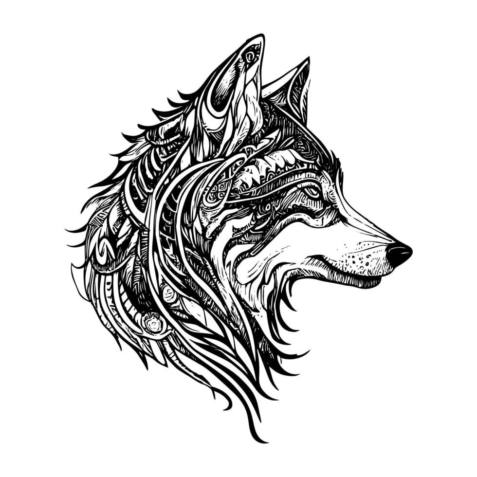 majestueus wolf hoofd logo straalt uit kracht, macht en een wild geest. haar woest blik en ingewikkeld details maken het een boeiend embleem vector