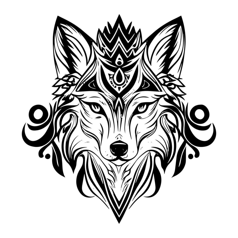 wolf tribal tatoeëren is een opvallend ontwerp dat vitrines de woest en edele geest van de wolf door stoutmoedig zwart lijnen en meetkundig patroon vector