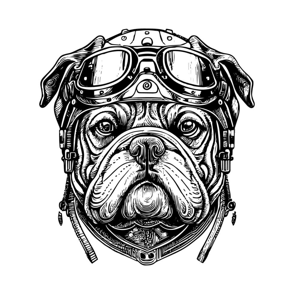 steampunk bulldog hoofd is een uniek mengsel van wijnoogst en futuristische elementen, met versnellingen, pijpen, en klinknagels dat creëren een mechanisch bulldog vector