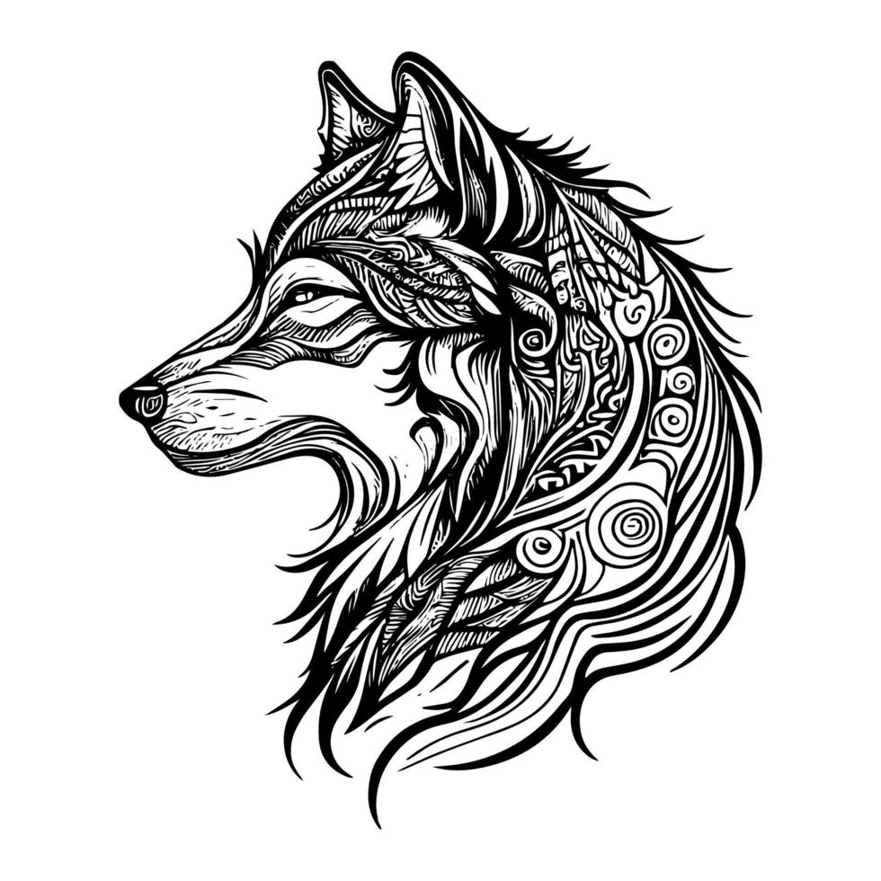 majestueus wolf hoofd logo straalt uit kracht, macht en een wild geest. haar woest blik en ingewikkeld details maken het een boeiend embleem vector
