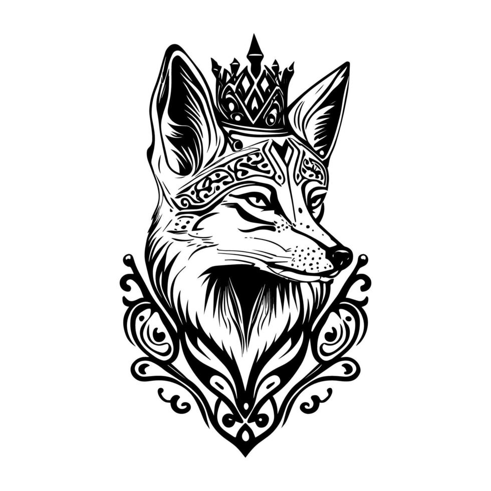 vos hoofd met kroon tribal tatoeëren logo voor sluw en royalty vorstelijk sluwheid vector