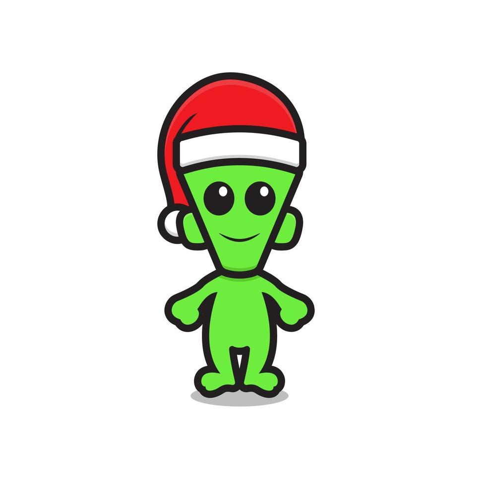 schattige groene alien mascotte met kerstmuts vector