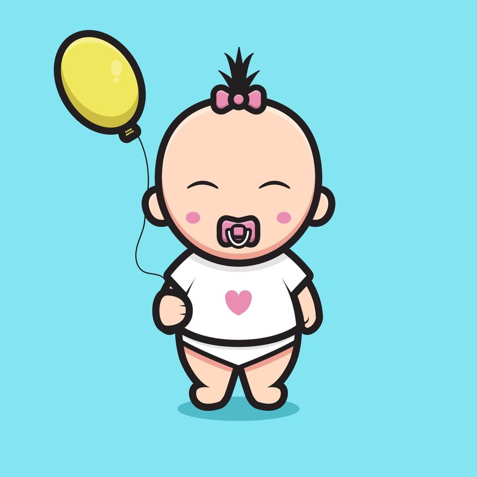 schattige babymeisje dragen liefde t-shirt houden ballon vector