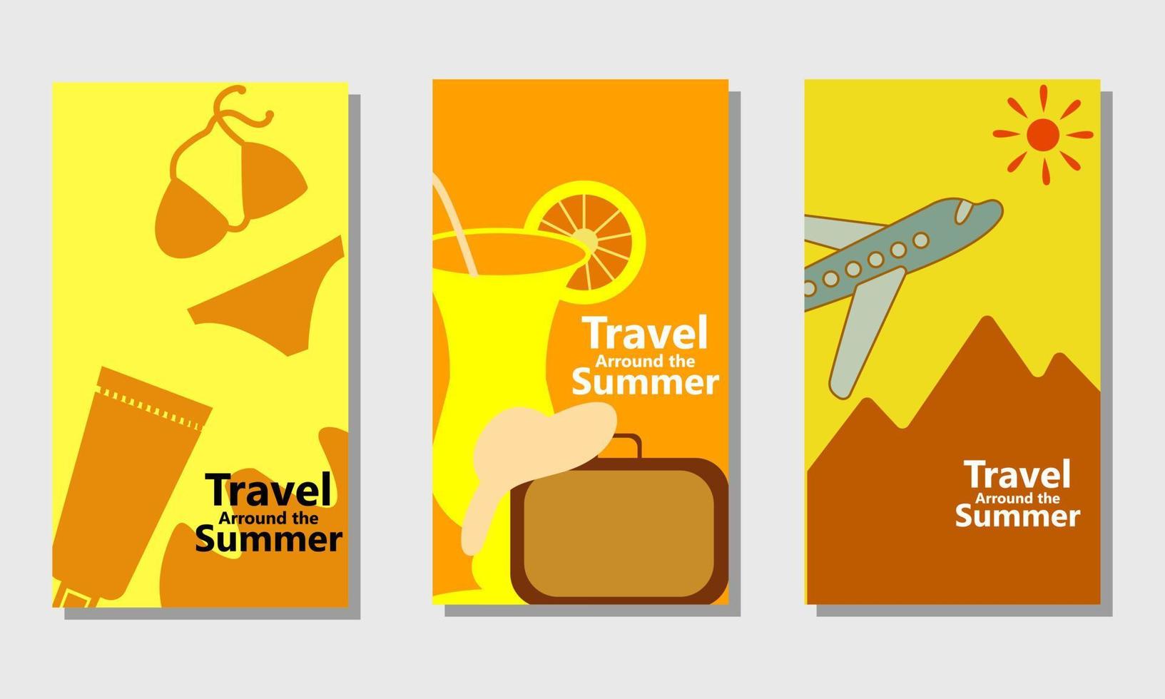 zomer, vakantie, vakantie poster set. vlak ontwerp. kan worden gebruik voor groet en uitnodiging kaart. achtergrond , achtergrond. lay-out sjabloon. vector illustratie