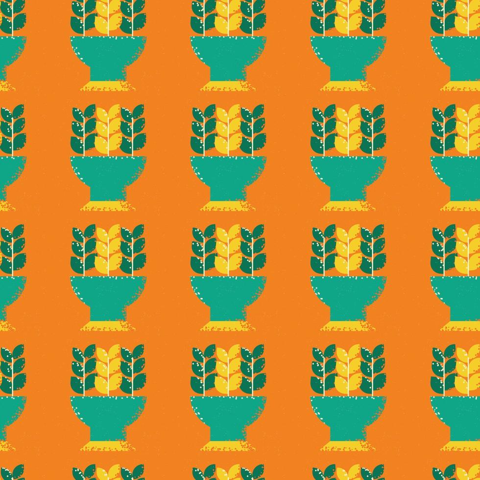 patroon Aan de thema van planten. plein sjabloon met planten in potten, bloem bedden. vector illustratie in grunge stijl.