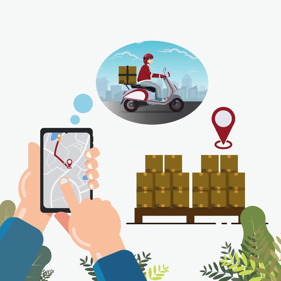 hand- Holding telefoon met app levering bijhouden illustratie vector