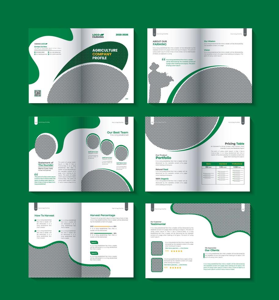 landbouw en landbouw bedrijf profiel brochure sjabloon of biologisch landbouw bedrijf brochure ontwerp, landbouw bedrijf bedrijf profiel brochure ontwerp, agrarisch tweevoudig brochure vector