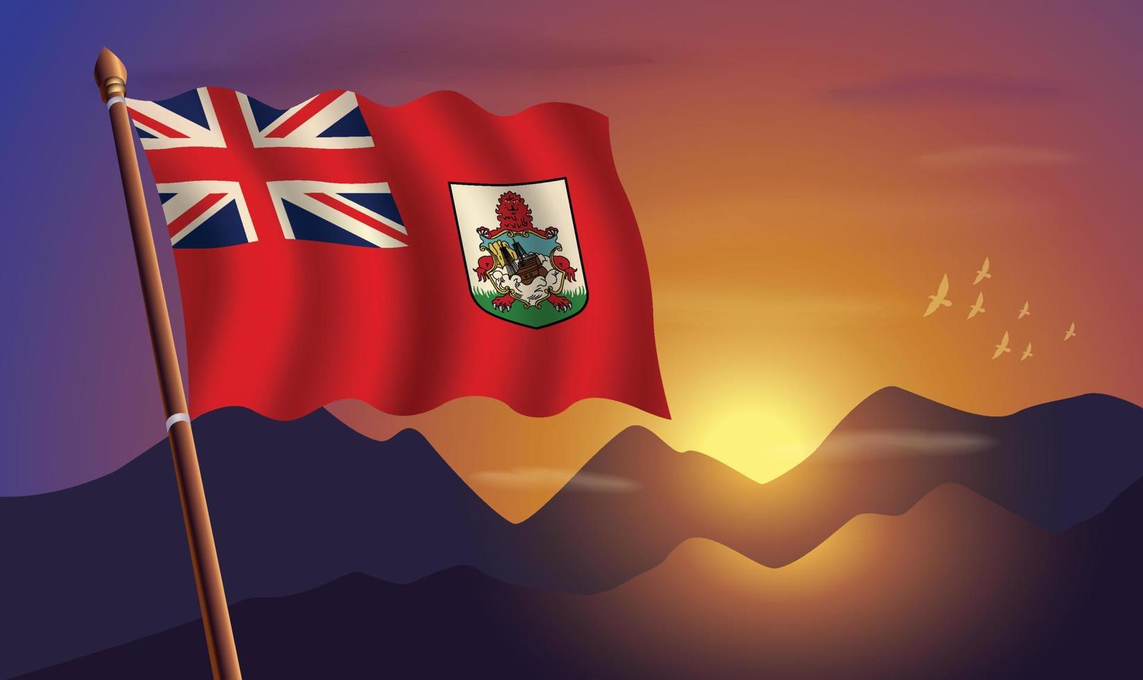 bermuda vlag met bergen en zonsondergang in de achtergrond vector