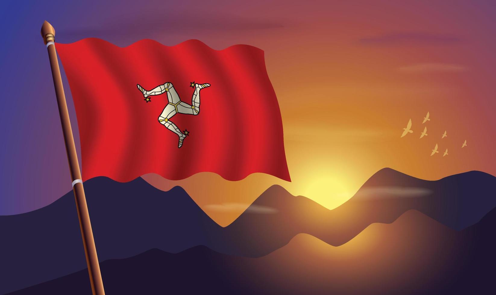 eiland van Mens vlag met bergen en zonsondergang in de achtergrond vector