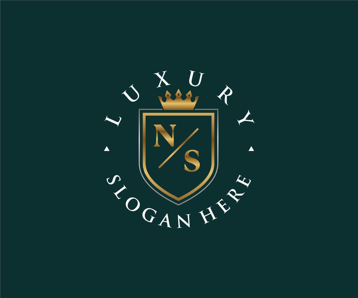 eerste NS brief Koninklijk luxe logo sjabloon in vector kunst voor restaurant, royalty, boetiek, cafe, hotel, heraldisch, sieraden, mode en andere vector illustratie.