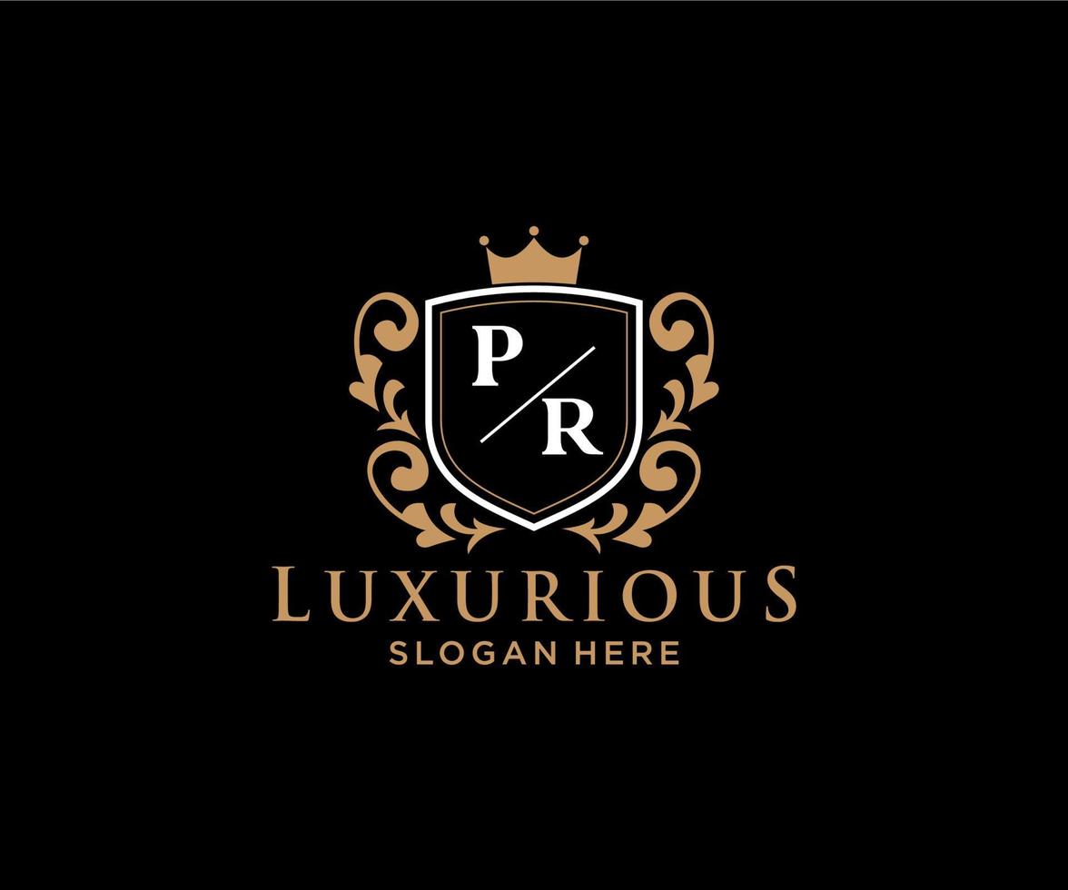 eerste pr brief Koninklijk luxe logo sjabloon in vector kunst voor restaurant, royalty, boetiek, cafe, hotel, heraldisch, sieraden, mode en andere vector illustratie.