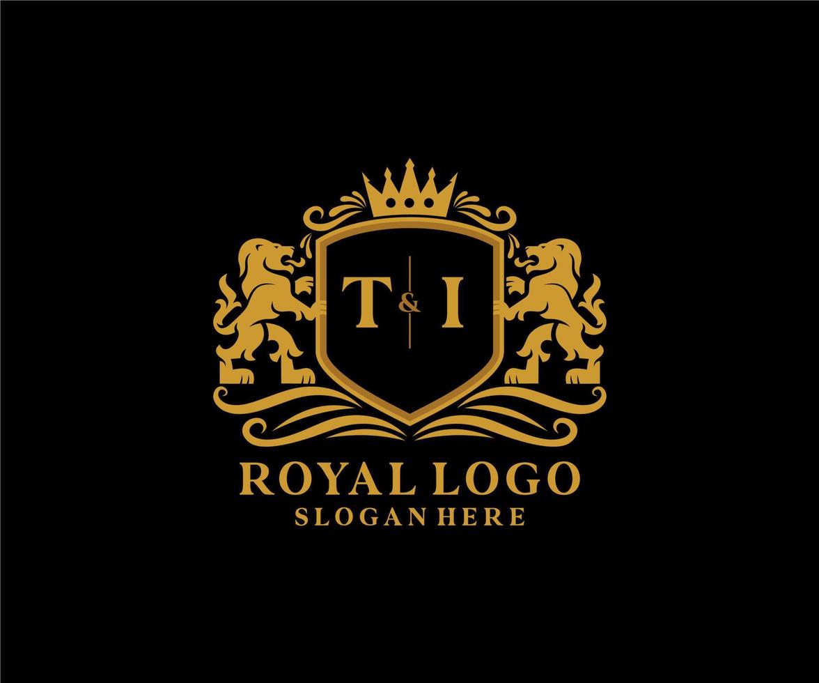eerste ti brief leeuw Koninklijk luxe logo sjabloon in vector kunst voor restaurant, royalty, boetiek, cafe, hotel, heraldisch, sieraden, mode en andere vector illustratie.