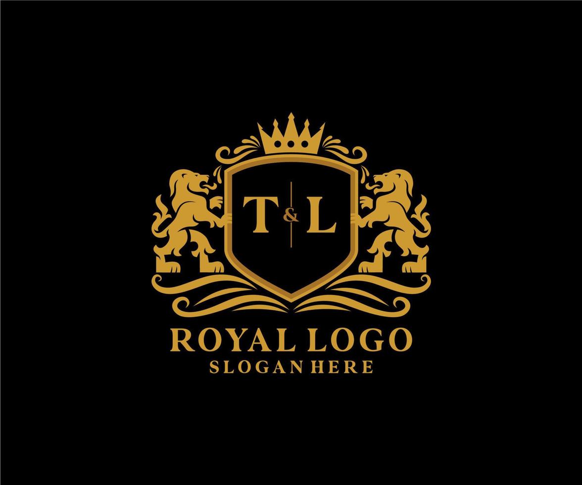 eerste tl brief leeuw Koninklijk luxe logo sjabloon in vector kunst voor restaurant, royalty, boetiek, cafe, hotel, heraldisch, sieraden, mode en andere vector illustratie.