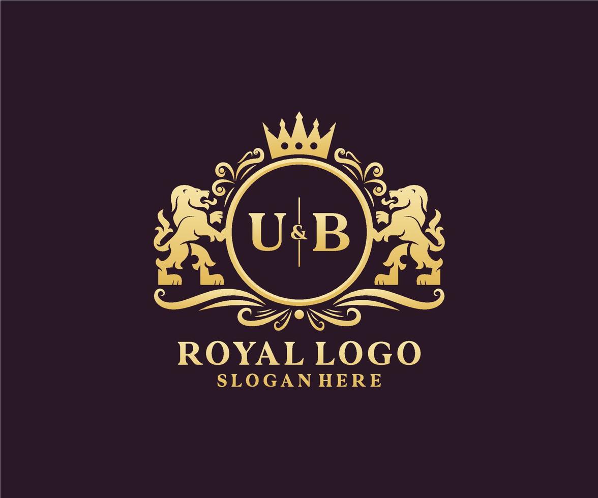 eerste ub brief leeuw Koninklijk luxe logo sjabloon in vector kunst voor restaurant, royalty, boetiek, cafe, hotel, heraldisch, sieraden, mode en andere vector illustratie.