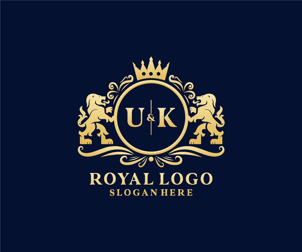 eerste uk brief leeuw Koninklijk luxe logo sjabloon in vector kunst voor restaurant, royalty, boetiek, cafe, hotel, heraldisch, sieraden, mode en andere vector illustratie.