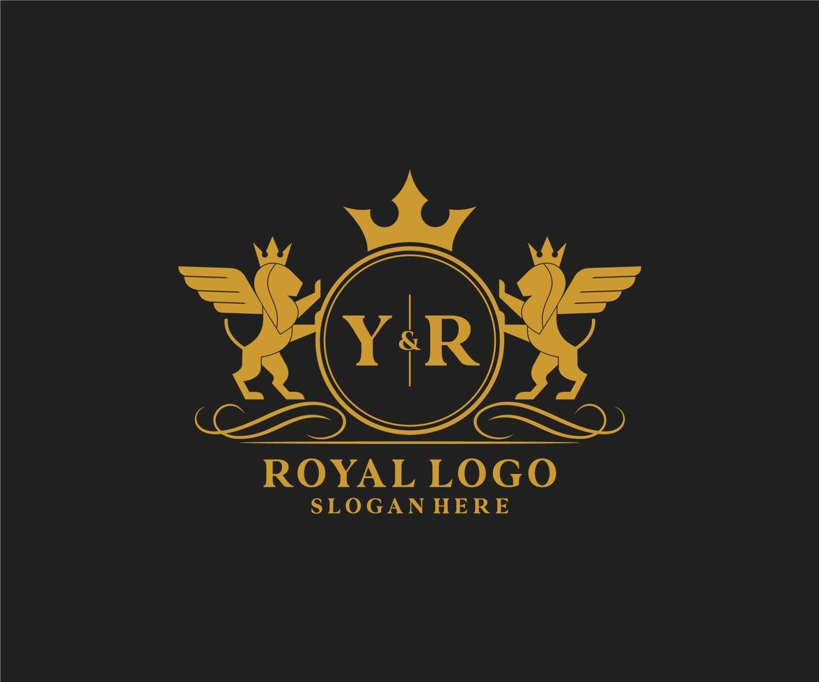 eerste jaar brief leeuw Koninklijk luxe heraldisch, wapen logo sjabloon in vector kunst voor restaurant, royalty, boetiek, cafe, hotel, heraldisch, sieraden, mode en andere vector illustratie.