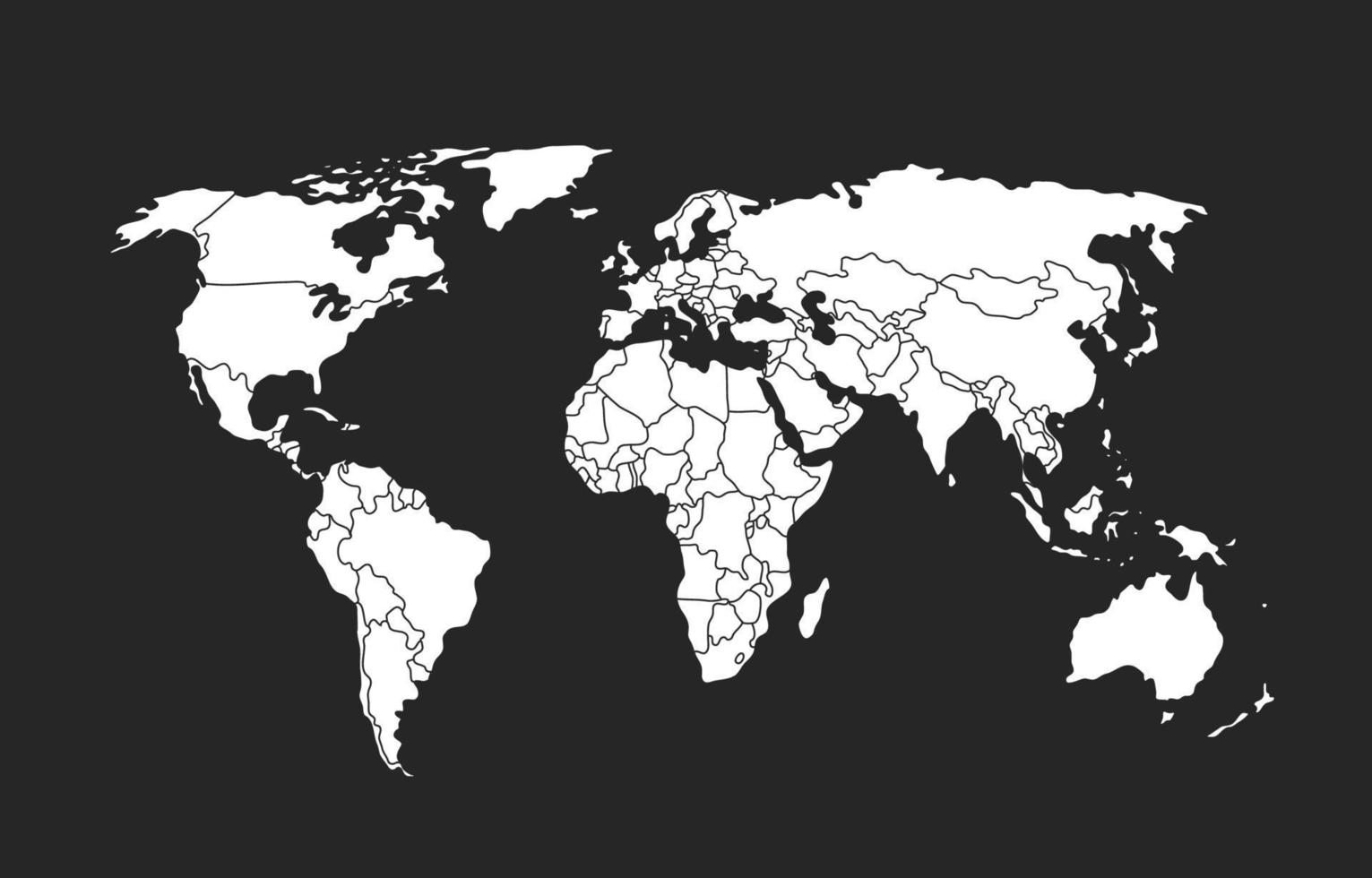 wit wereld kaart Aan zwart achtergrond met land borders vector