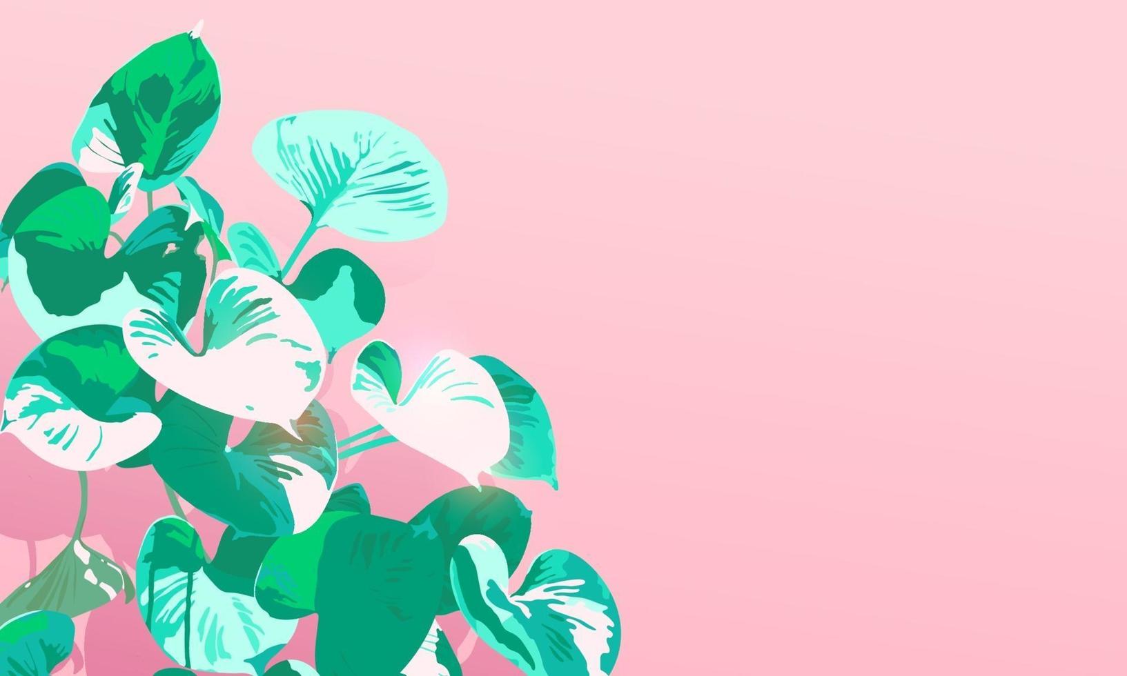 zomersfeer araceae planten op pastel roze achtergrond, plat minimaal modern retro, vintage stijl, minimaal warm zondaggevoel vector