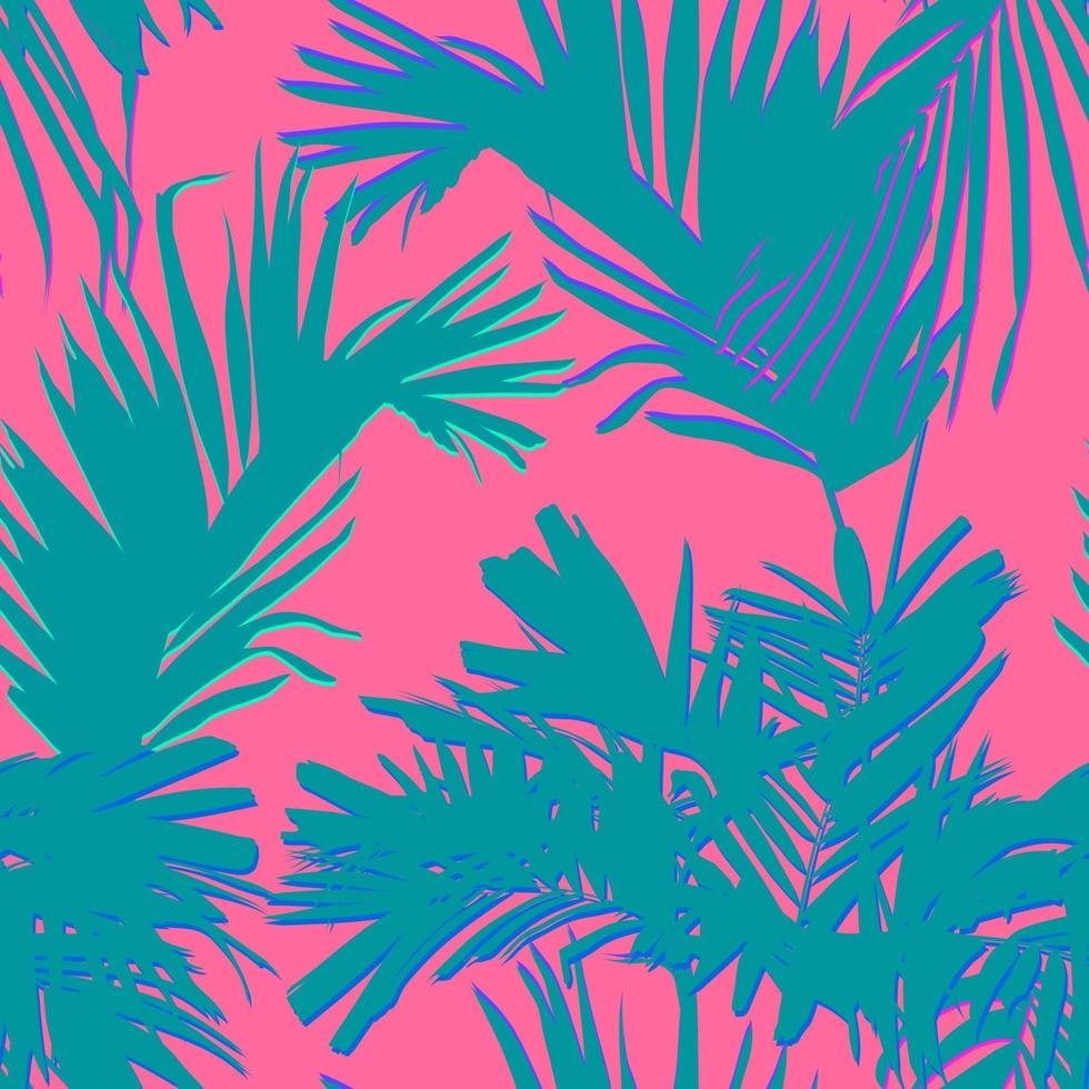 tropische palm en kokosnoot bladeren, minimale vlakke stijl vector, zoete pastel roze en groen, naadloze patroon vector