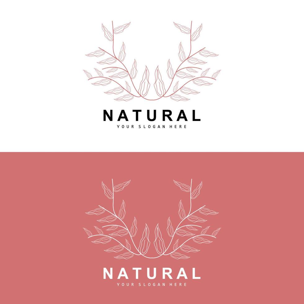 gemakkelijk botanisch blad en bloem logo, vector natuurlijk lijn stijl, decoratie ontwerp, banier, folder, bruiloft uitnodiging, en Product branding