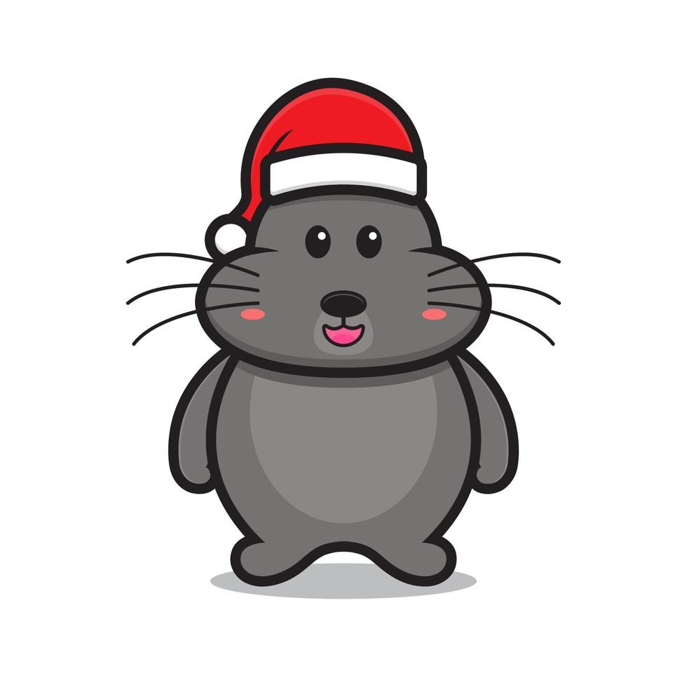 schattig groot muis mascotte karakter met kerstmuts vector