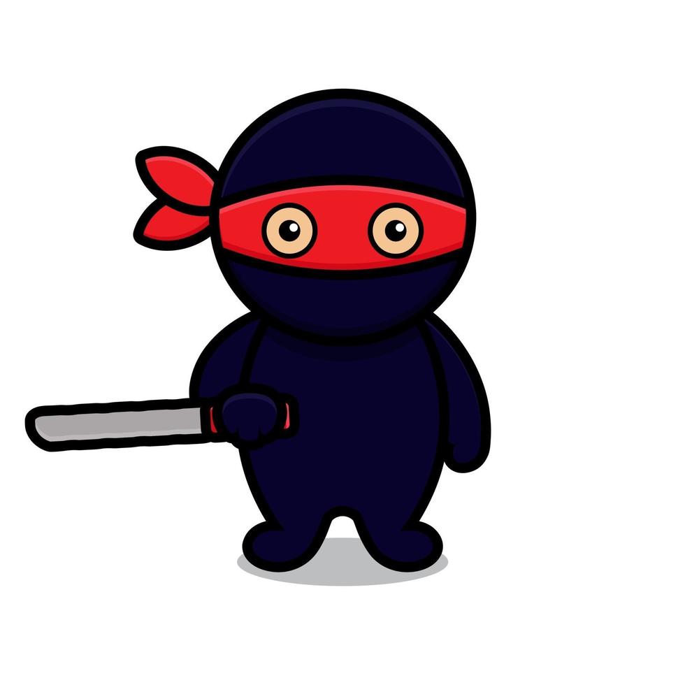 schattig blauw ninja mascotte karakter met mes vector