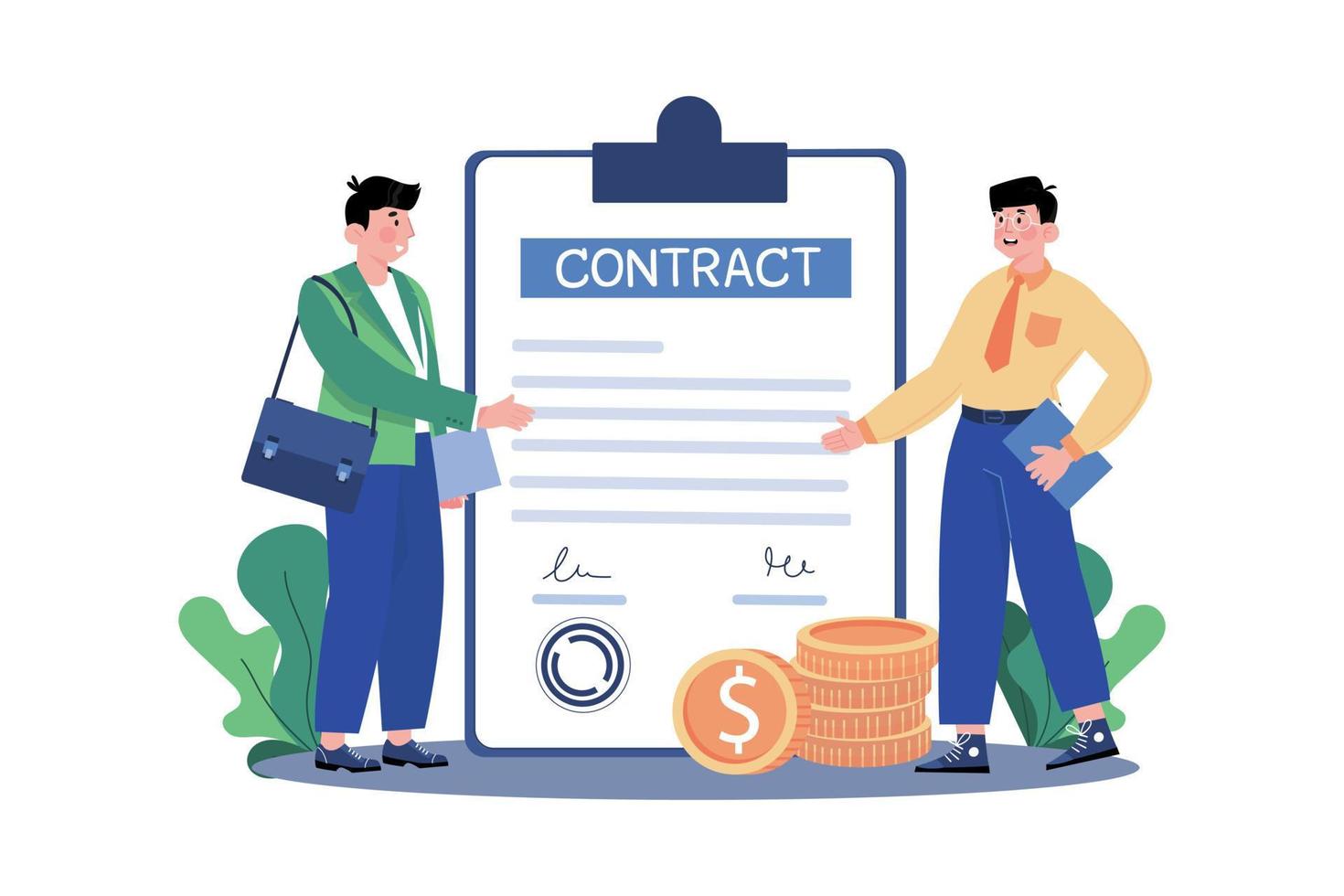 Mens partners ondertekend een contract illustratie concept Aan wit achtergrond vector