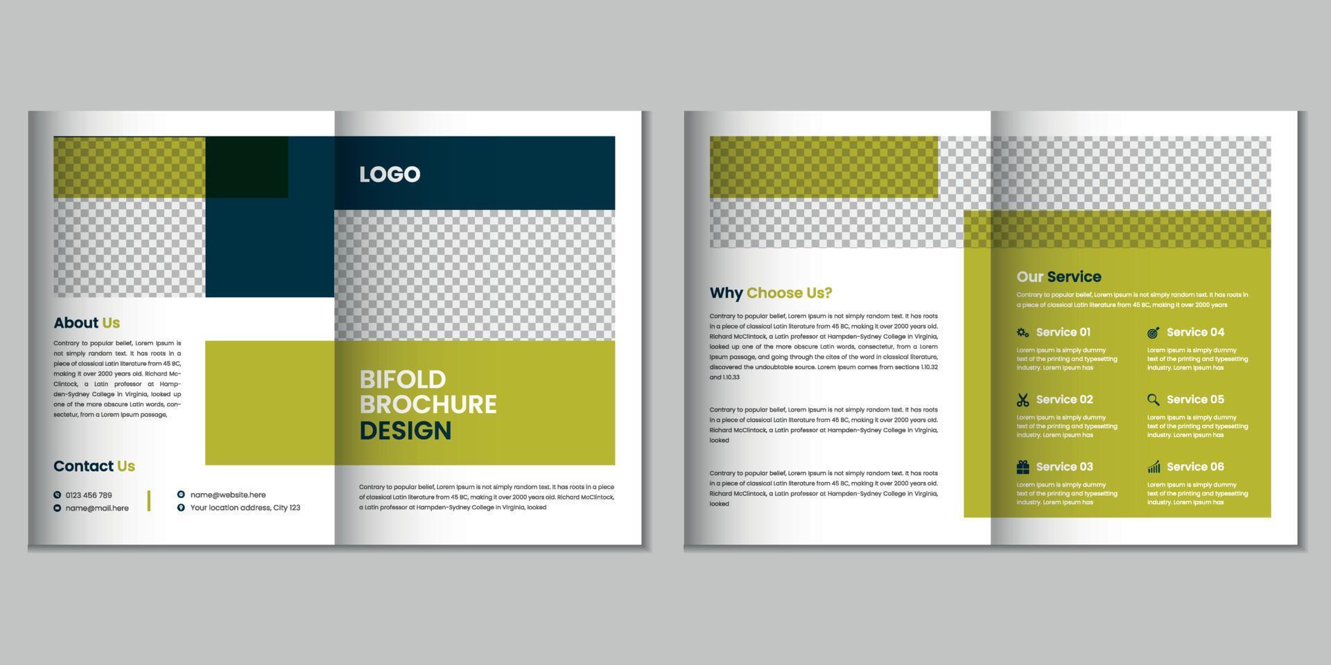 tweevoudig brochure, bedrijf profiel, folder, tijdschrift, jaar- rapport, portefeuille a4 grootte sjabloon ontwerp vector