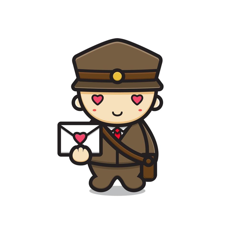 schattig postbode mascotte karakter houden liefdesbrief vector cartoon pictogram illustratie