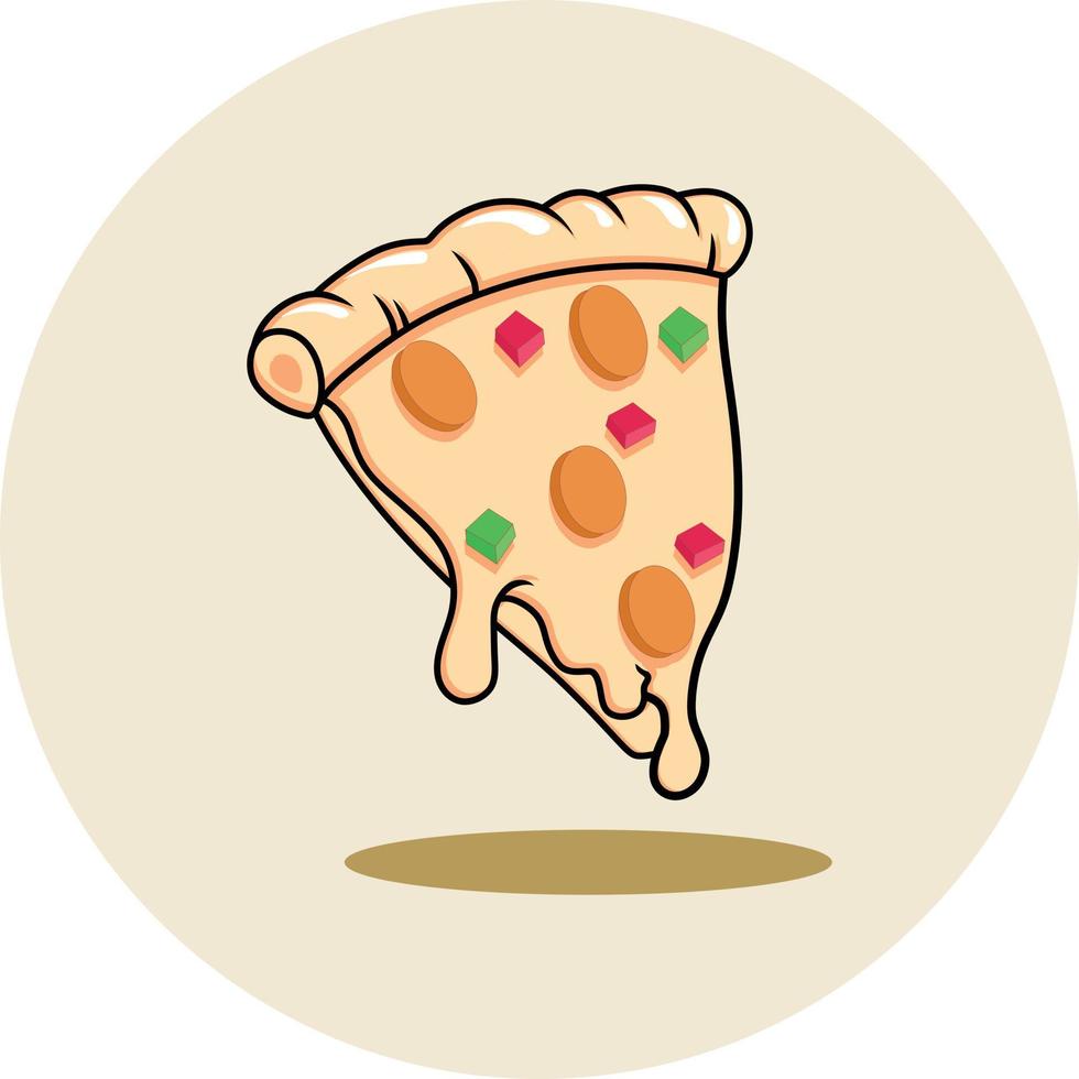 vector illustratie van een pizza met een driehoekig vorm geven aan. pizza afbeeldingen meestal verbeelden tomaat saus Aan pizza brood met extra toppings zo net zo kaas, rundvlees of kip, pepers, paddestoelen, en uien