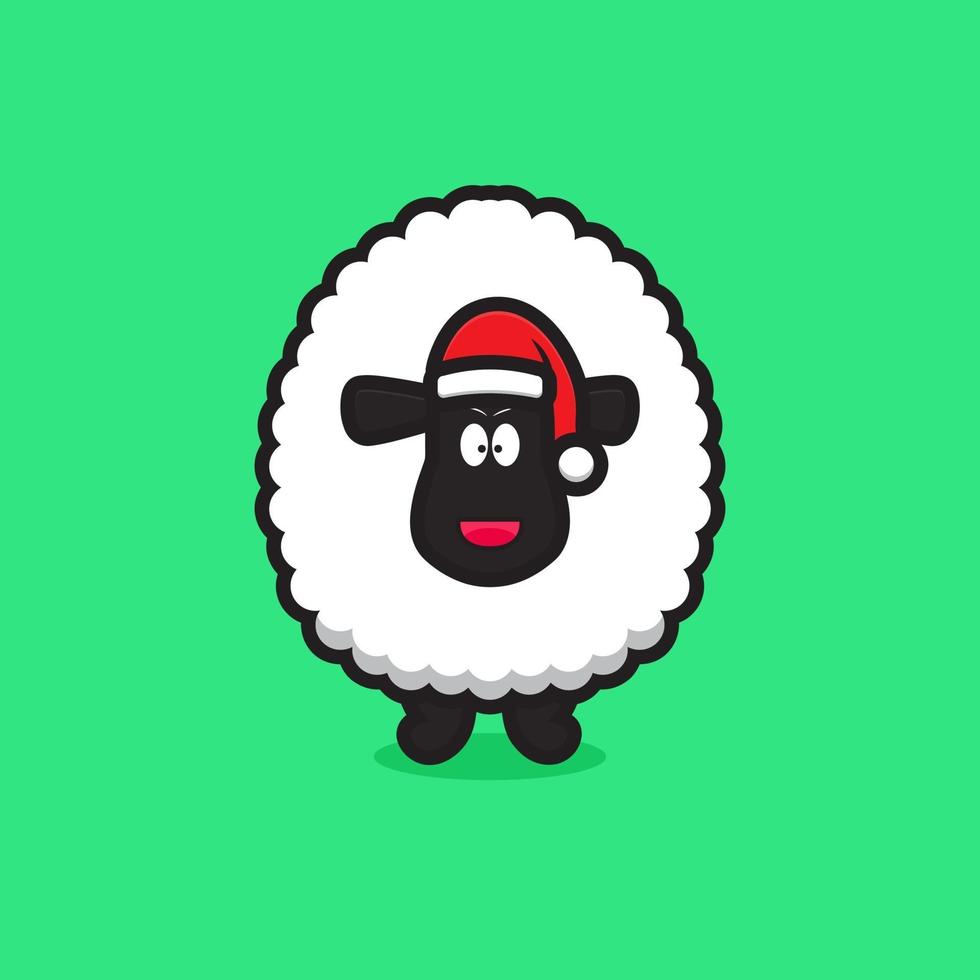 schattig gelukkig schaap mascotte karakter met kerstmuts vector