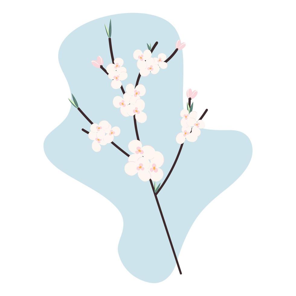 abstract beeld van een bloeiende Afdeling van een kers boom met bloemen, bloemknoppen en bladeren. Hallo voorjaar vector