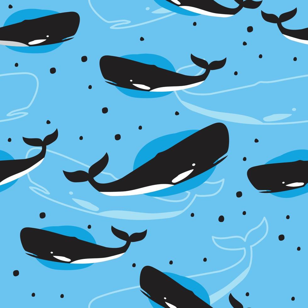 walvis sperma naadloos patroon met licht blauw achtergrond vector