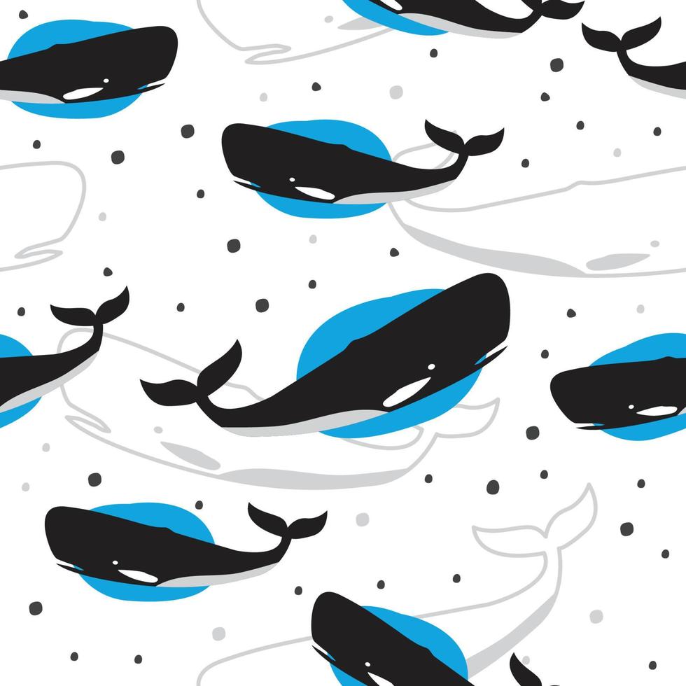 walvis sperma naadloos patroon met silhouet achtergrond vector
