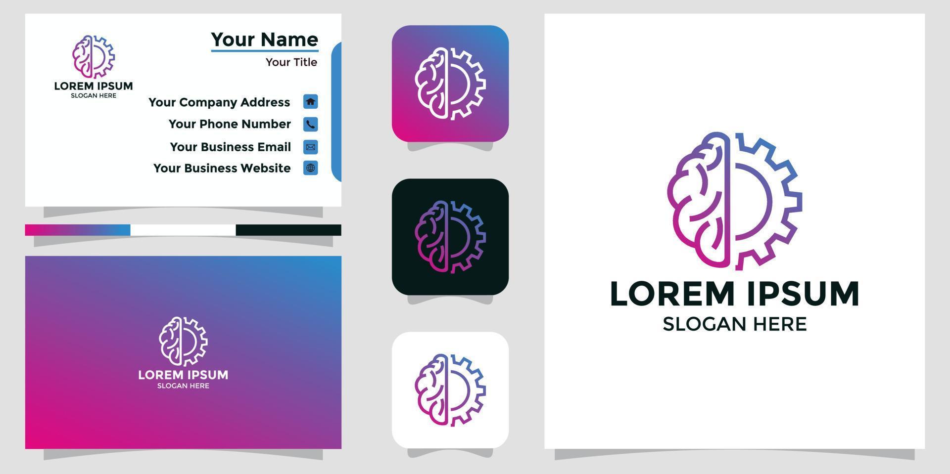 technologie hersenen logo ontwerp en branding kaart vector