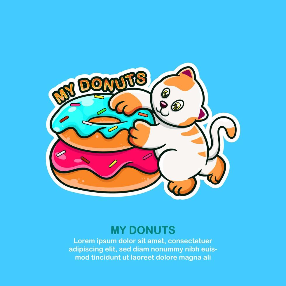 schattig kat mascotte knuffelen donuts. illustratie van kat en donuts. vector