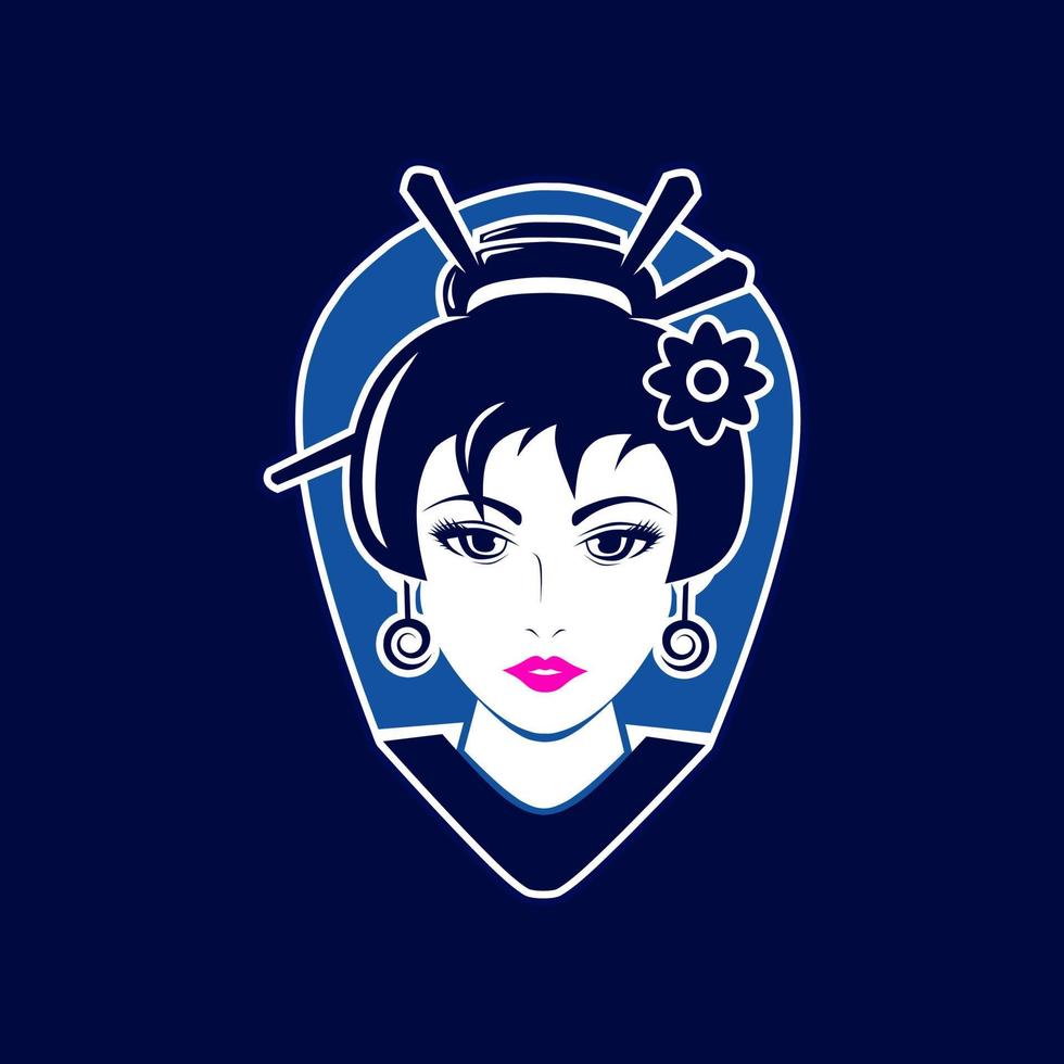 geisha Japans sexy vrouw portret logo kleurrijk ontwerp met donker achtergrond. abstract vector illustratie. geïsoleerd donker achtergrond voor t-shirt, poster, kleding, koopwaar, kleding