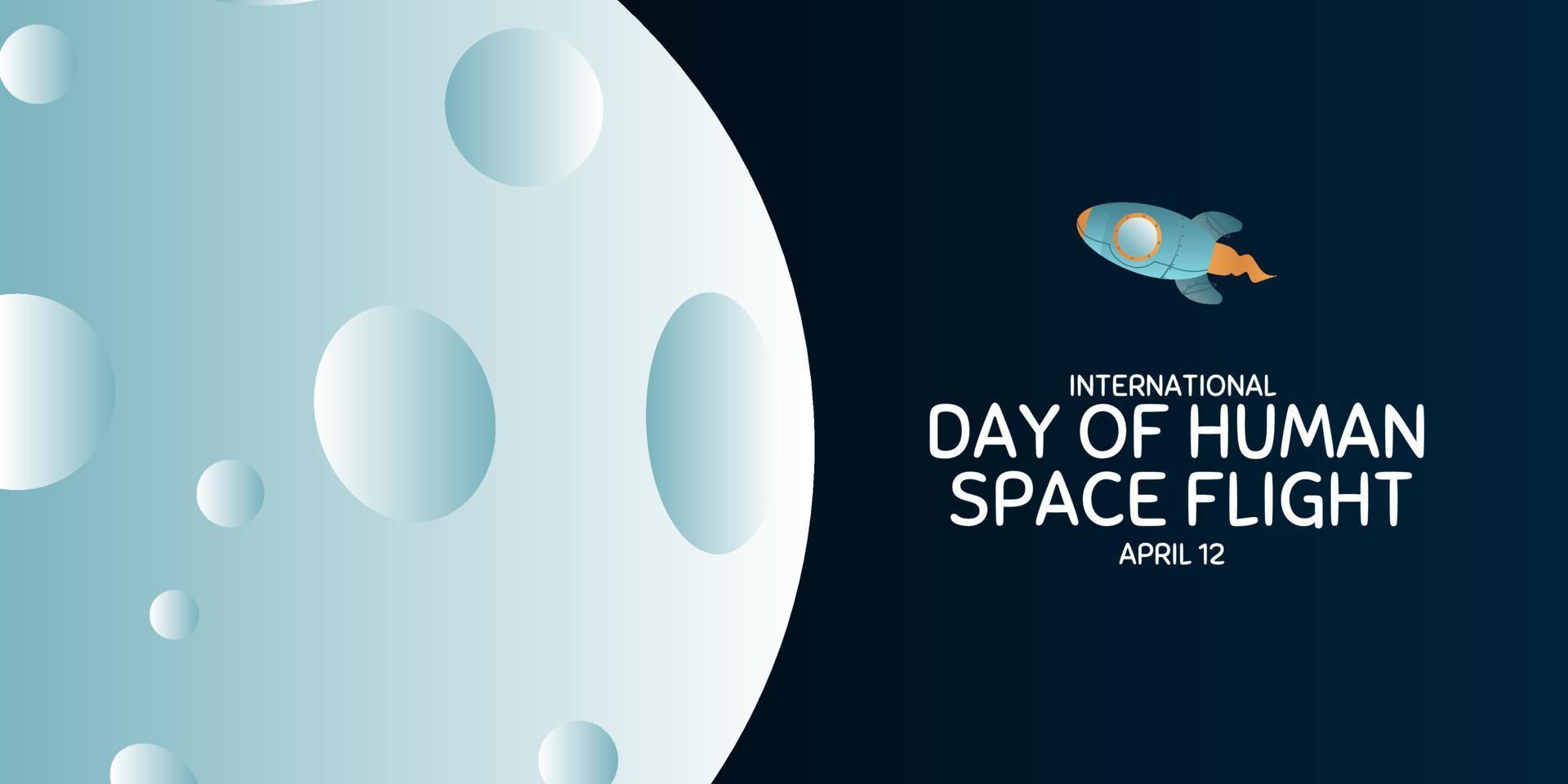 Internationale dag menselijk ruimte vlucht. 12 april kosmonautiek dag banier met raket. horizontaal web spandoek. vector