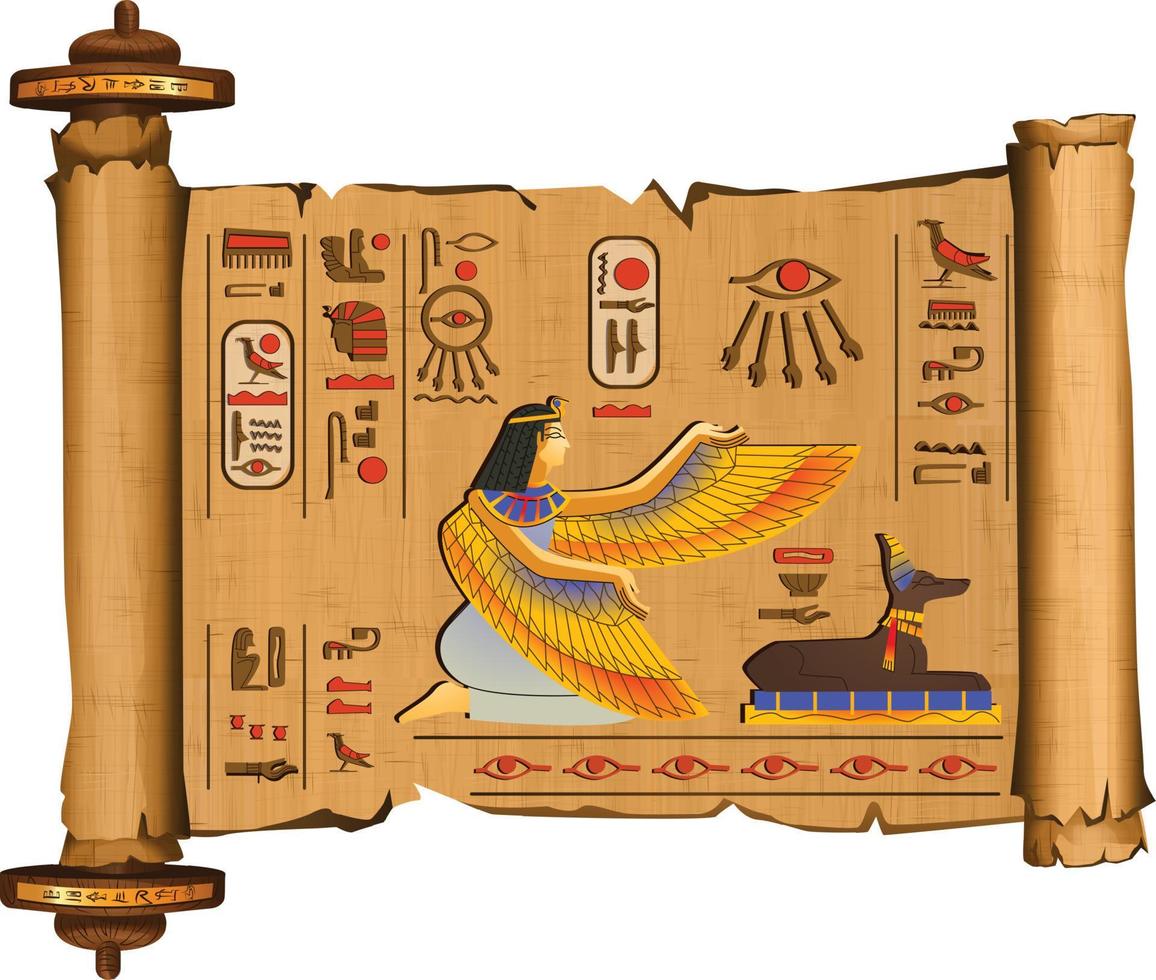 oude Egypte papyrus rol met houten staven vector