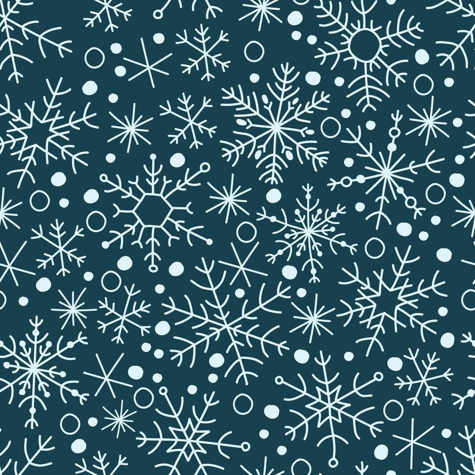 blauw sneeuwvlok gemakkelijk hand- getrokken vector naadloos patroon. nieuw jaar, Kerstmis textuur, winter sneeuw, bevroren ijs kristal, Kerstmis vorst symbool