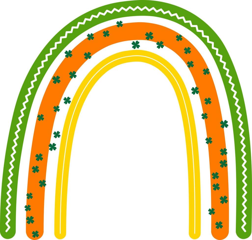 vector heilige Patrick dag boho regenboog met klaverblaadjes. deze regenboog heeft van Patrick dag kleuren van oranje, wit en groen kleur. toevoegen een knal van kleur en mooi zo geluk naar uw st. Patrick dag ontwerpen