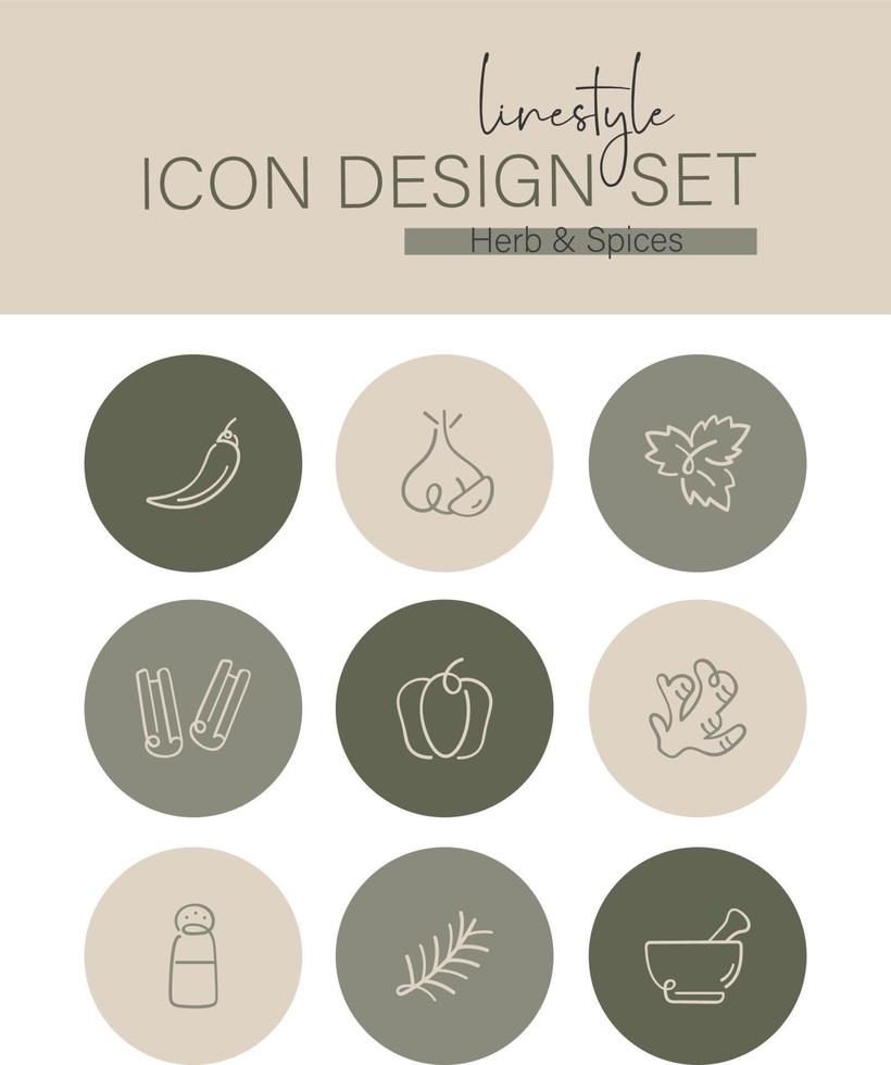 lijnstijl icoon ontwerp reeks kruid en specerijen vector