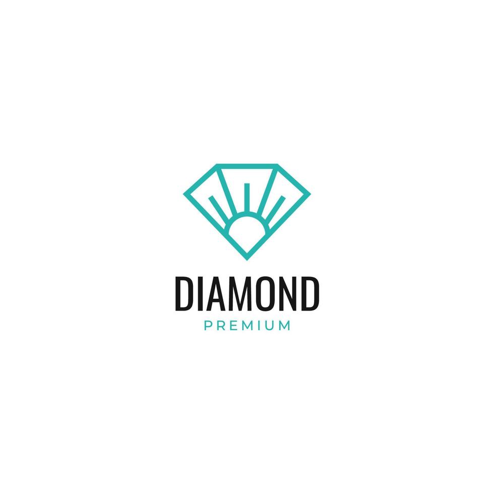 diamant met zon logo in mono lijn stijl ontwerp vector illustratie