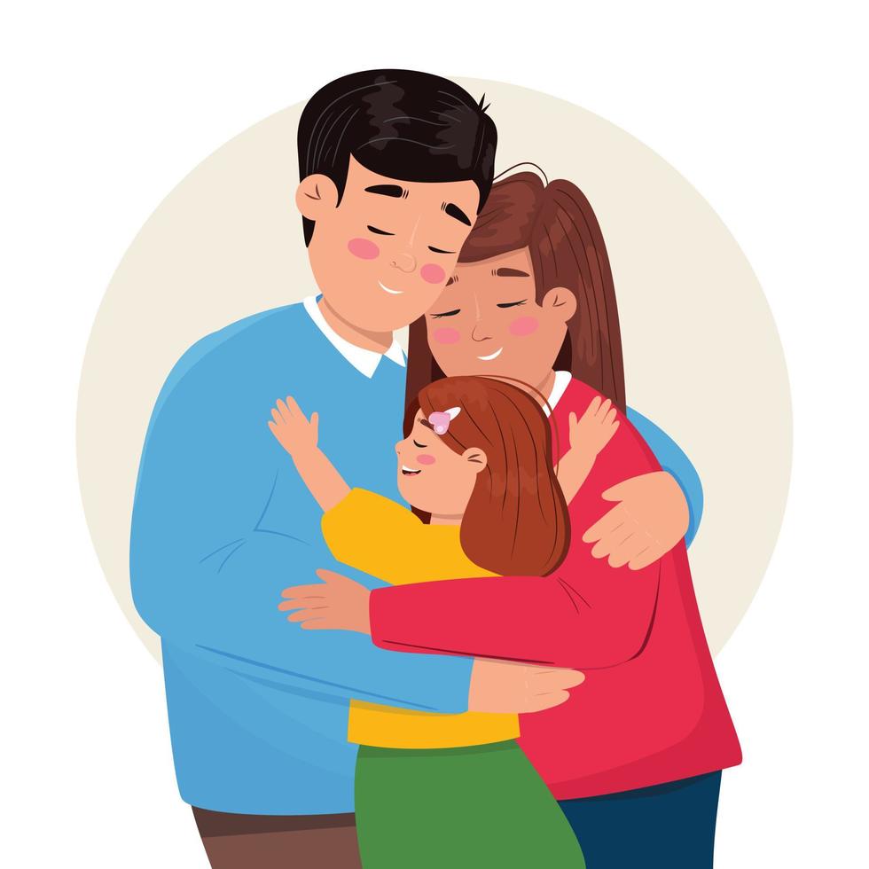 illustratie van een moeder, vader en kind knuffelen samen. gelukkig familie concept illustratie. vector