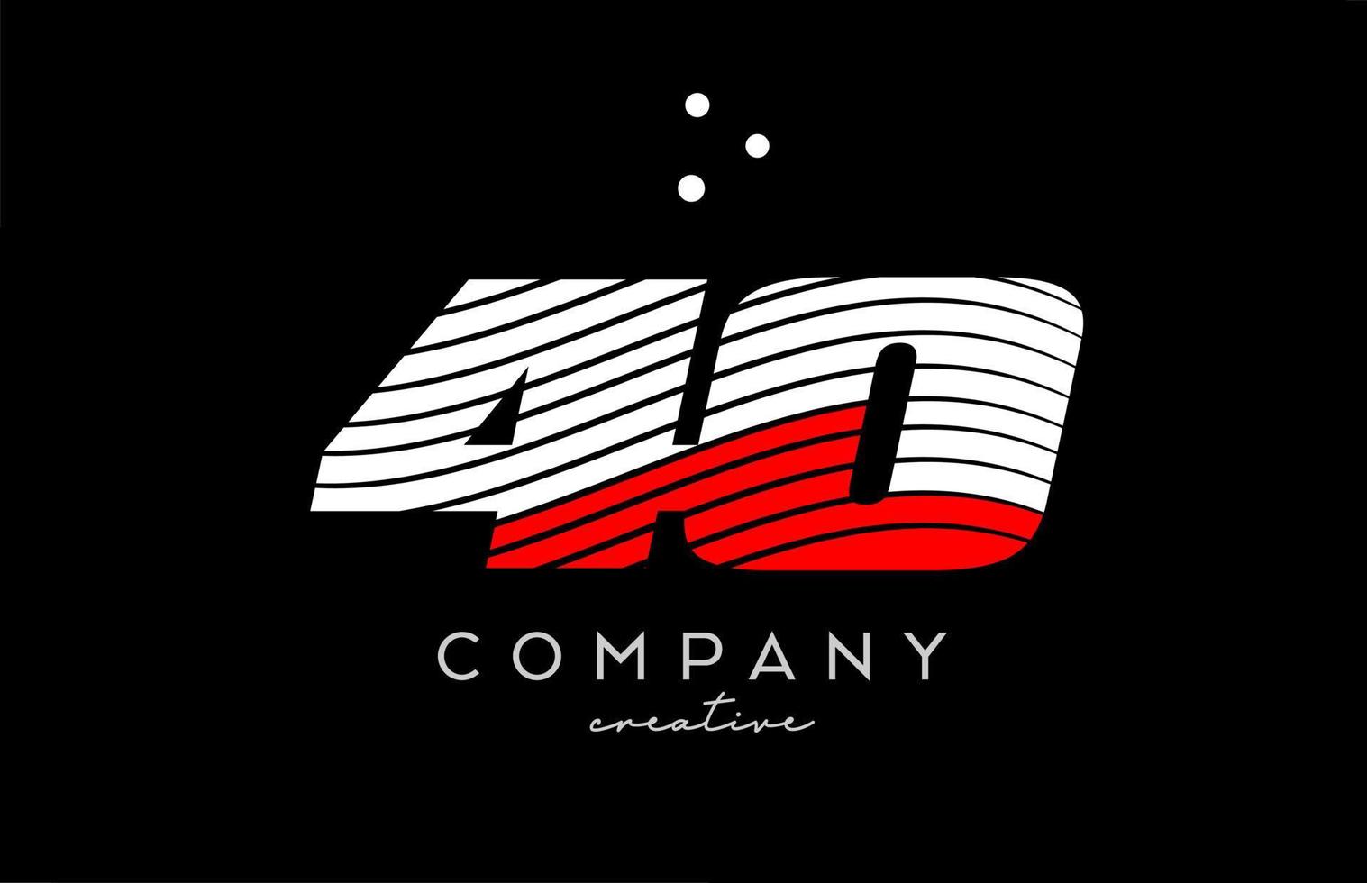 40 aantal logo met rood wit lijnen en stippen. zakelijke creatief sjabloon ontwerp voor bedrijf en bedrijf vector