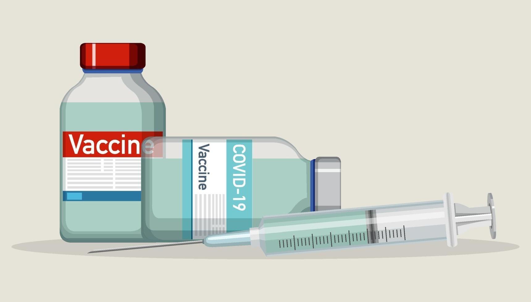 vaccin flesjes en spuit op witte achtergrond vector