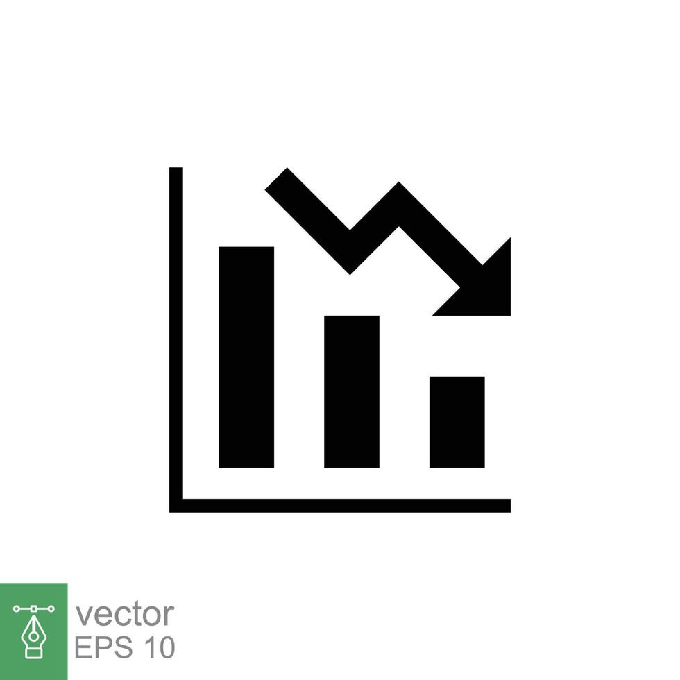 diagram omlaag, verminderen vooruitgang glyph icoon. gemakkelijk solide stijl rendement verminderen grafisch, financiën grafiek, abstract grafiek, neiging vector illustratie. pijl onderstaand, failliet. eps 10.